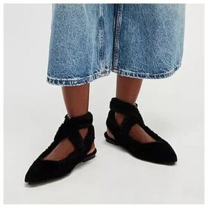 Free People Shearling Parisa Point Flats Size 7 Black New In Box